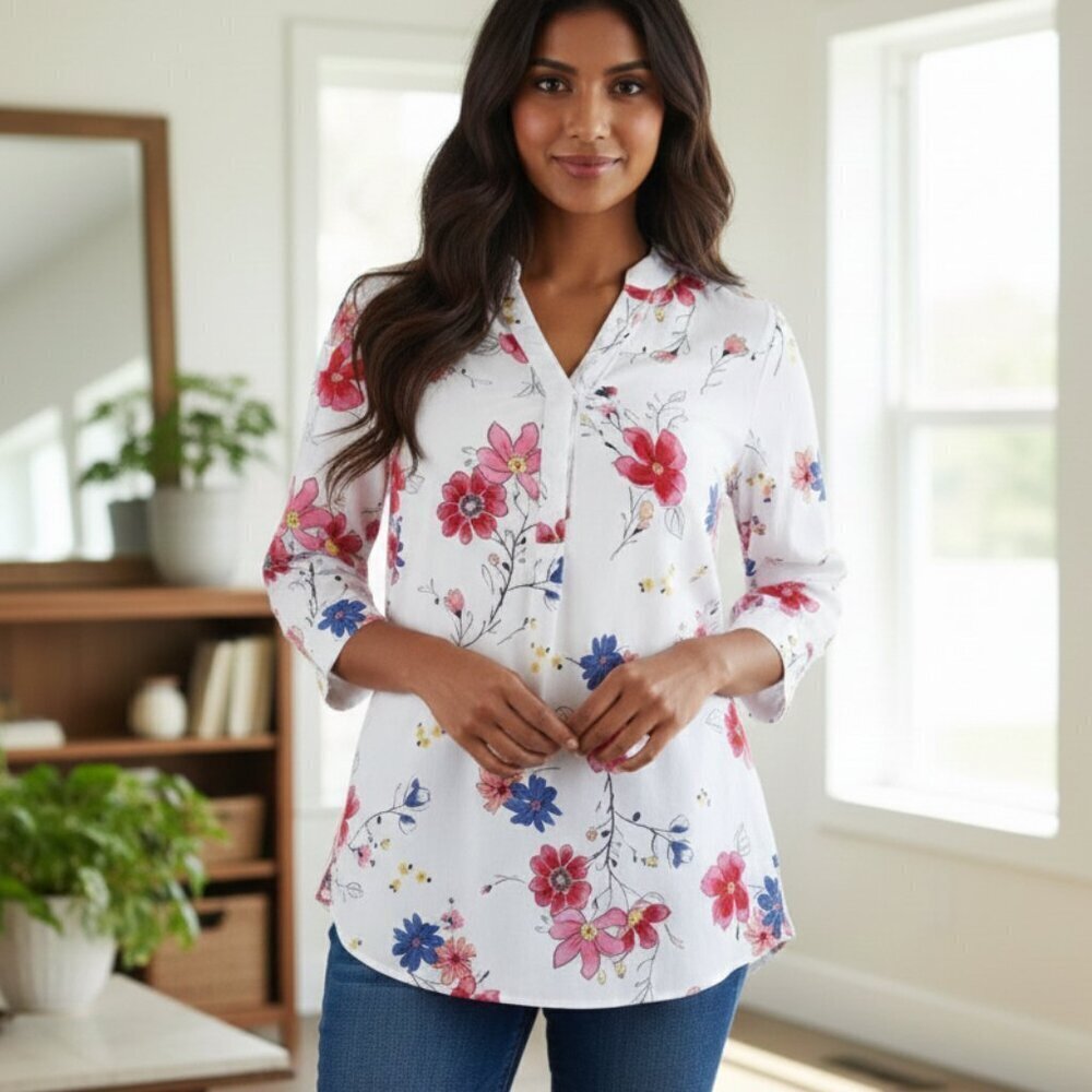 Woman Within Floral Blouse Size Medium
